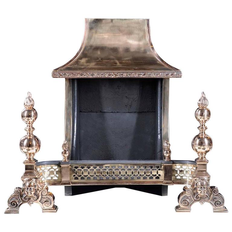 Large Bronze Hooded Victorian Antique Fire Grate For Sale at 1stdibs