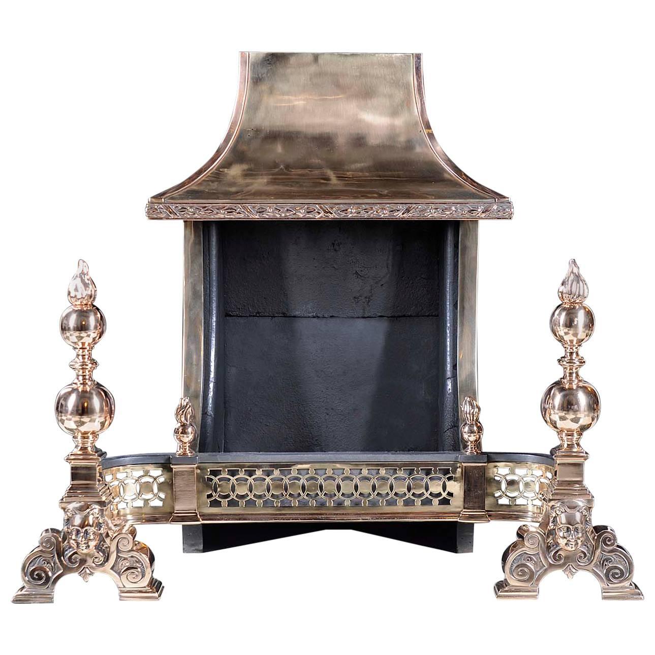 Large Bronze Hooded Victorian Antique Fire Grate For Sale