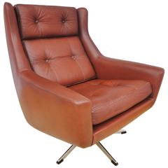 Mid-Century Retro Danish Red Leather Swivel Lounge Easy Armchair, 1960s