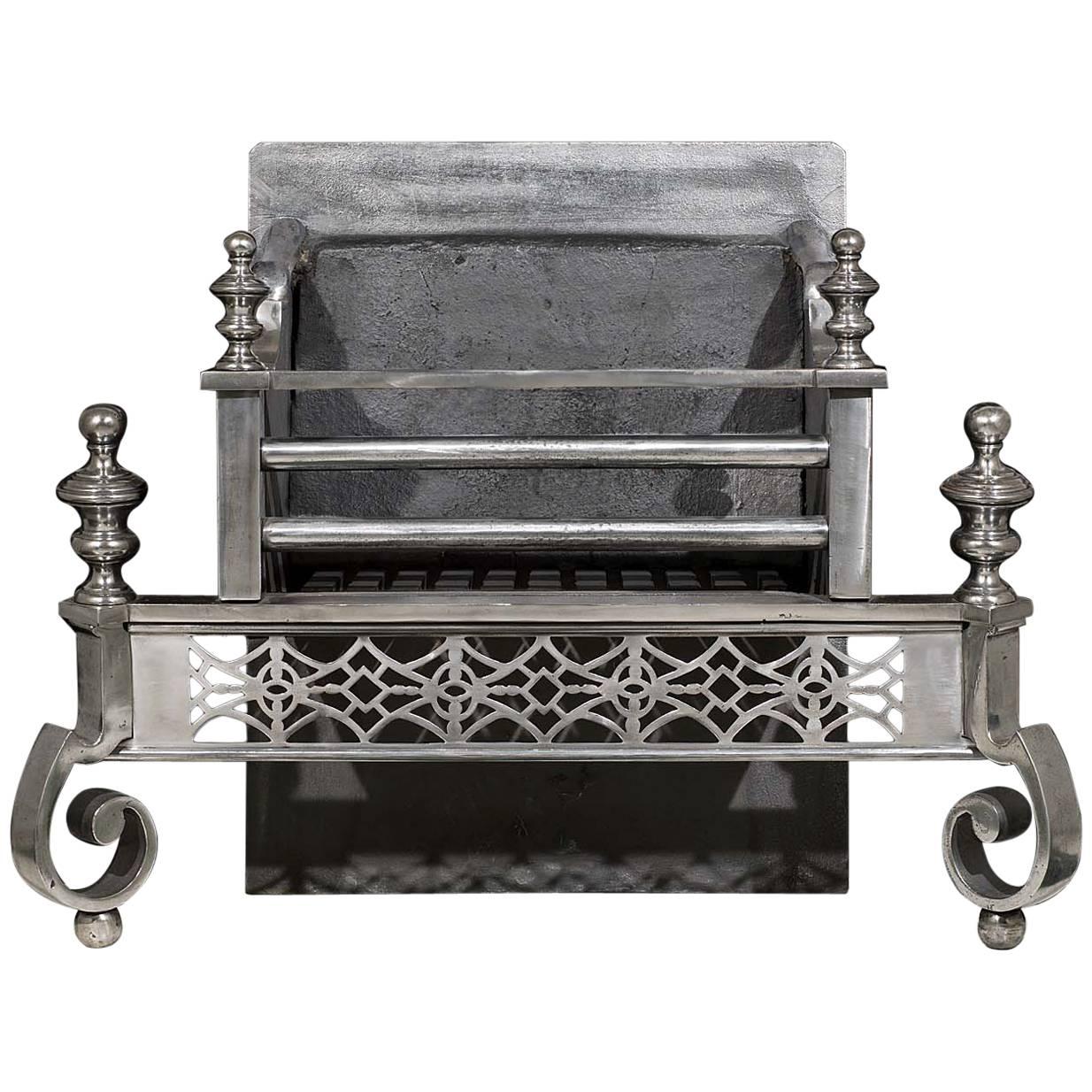 Polished Steel, Antique Georgian Style Antique Fire Grate