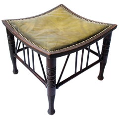 Used Liberty & Co A Large Size Walnut Thebes Stool with ring turned legs & stretchers