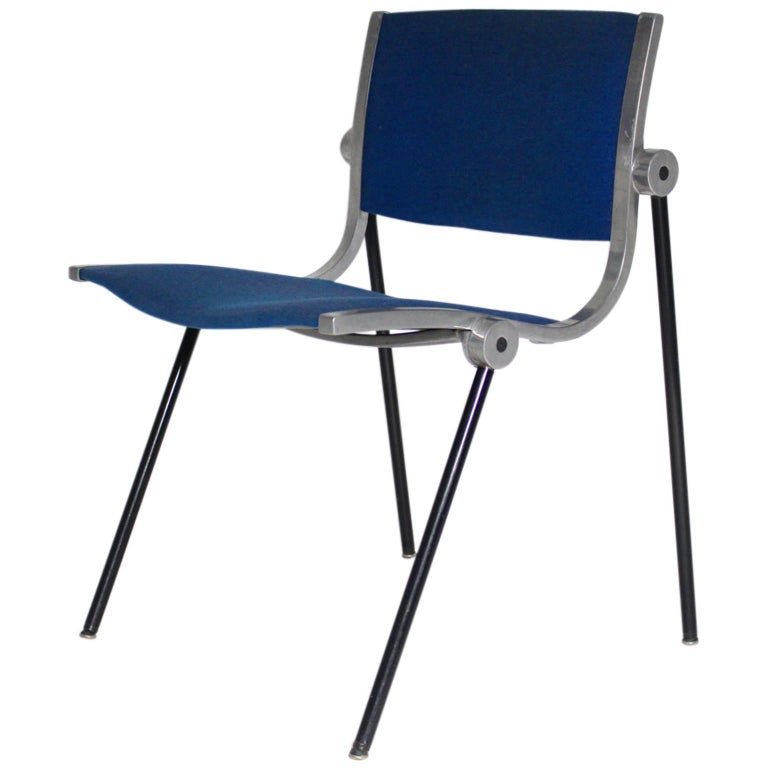 Mid Century Modern Blue Aluminum Vintage Chair Side Chair Vaghi circa 1960 Italy For Sale