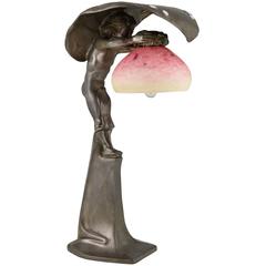 Lampe Art Nouveau avec garçon sous une feuille:: Osiris Peter Behrens Schule & Schneider