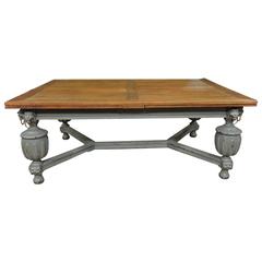 Antique 19th Century Oak Lion's Heads Dining Table with Extensions