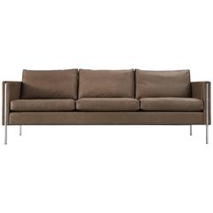 Pierre Paulin Reupholstered Sofa in High Quality Aniline Taupe Leather