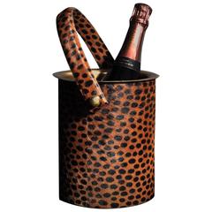 Wine Cooler in Faux Leopard Print and Brass