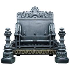 Large and Stately Antique Cast Iron Baroque Style Fireplace Grate, circa 1840 4