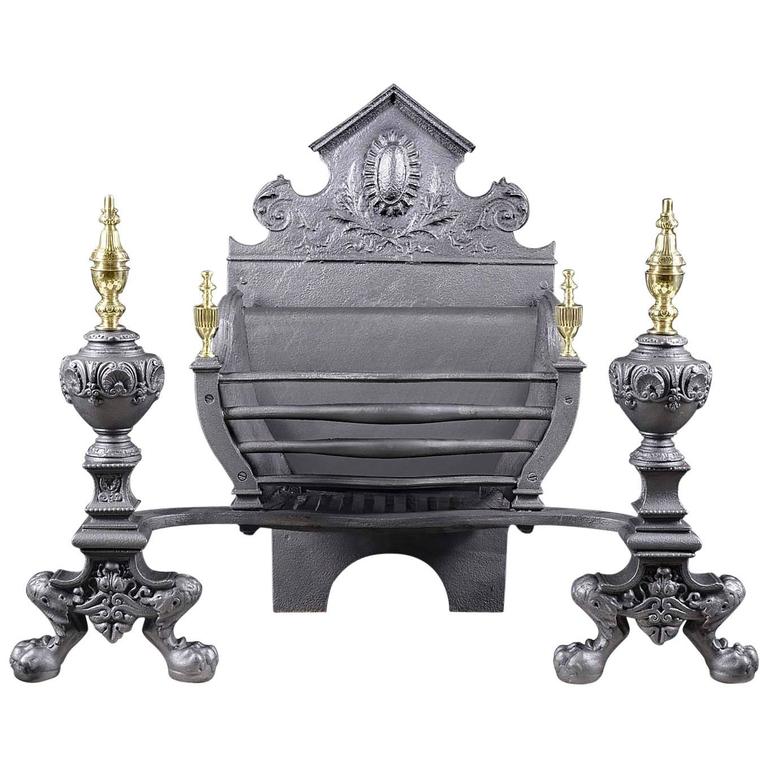 Large Antique Victorian Cast Iron And Brass Fireplace Grate Circa Large Antique Victorian Cast Iron And Brass Fireplace Grate Circa 1880 For