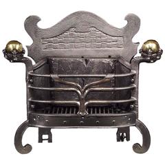 Wrought and Cast Iron Antique Arts & Crafts ‘Cow Horn’ Fire Grate