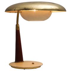 Angelo Lelii Brass and Leather Table Lamp for Arredoluce