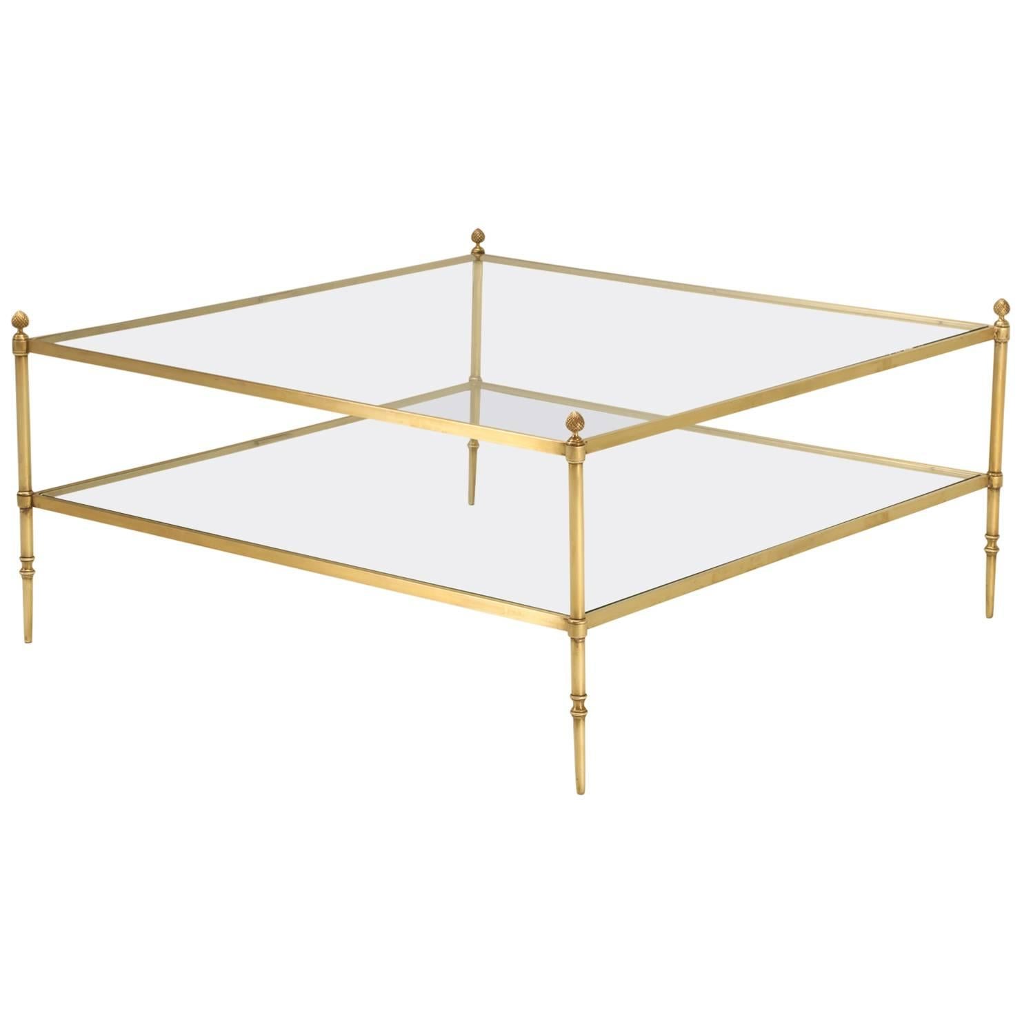 French Brass and Glass Mid-Century Modern Coffee Table