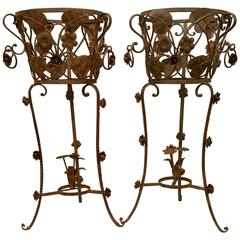 Pair of Iron Leaf and Flower Plant Stands