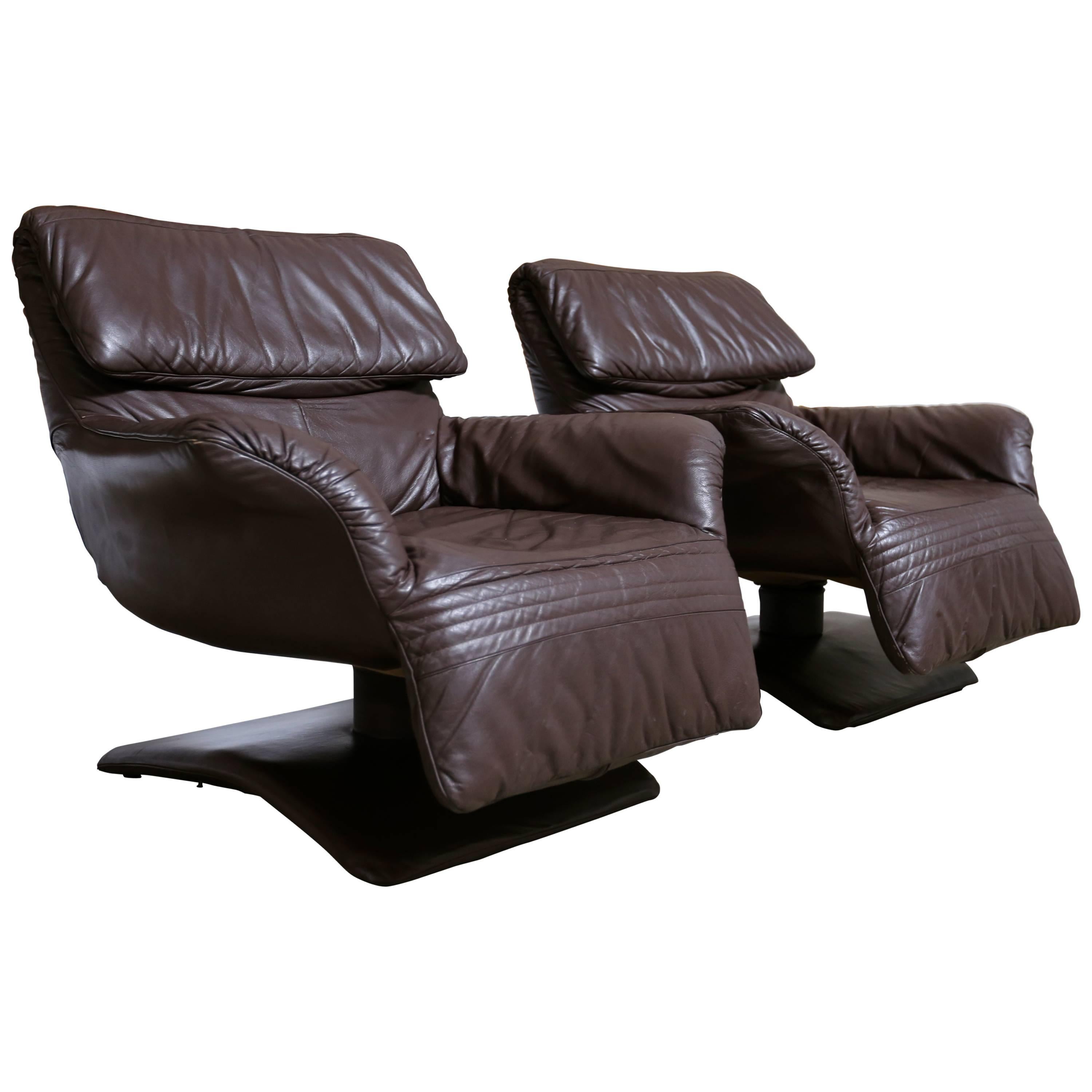 Pair of Leather Swivel Lounge Chairs