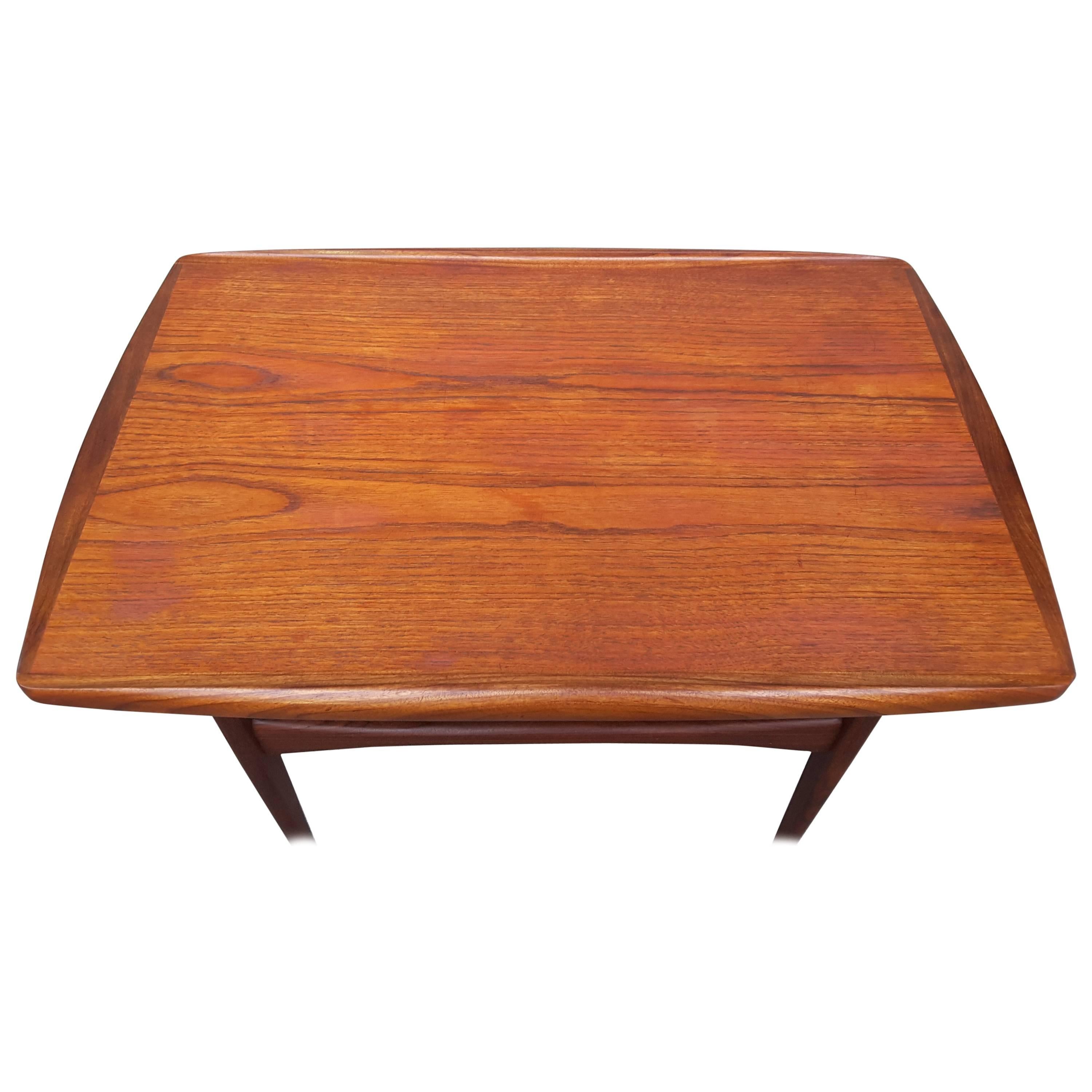 Kip Stewart End Table in Teak with Rolled Edge and Lower Slat Shelf