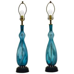 Fine Pair of Table Lamps Produced in Empoli Italy with Murano Handblown Glass
