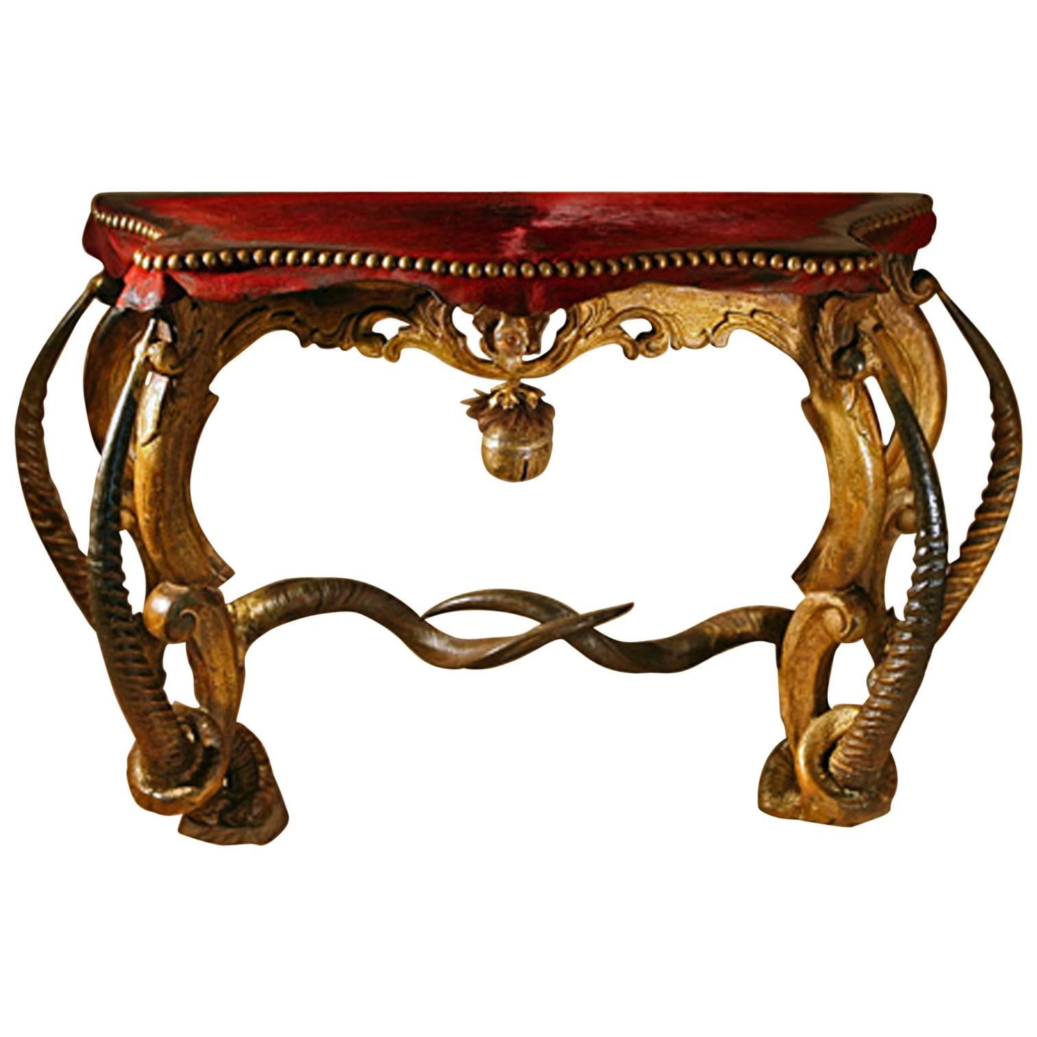 Waterbuck Console with Genuine Cow Leather and Bronze Bell For Sale