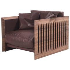 Ray Wood Armchair in Solid Natural Oiled Walnut Wood and Leather