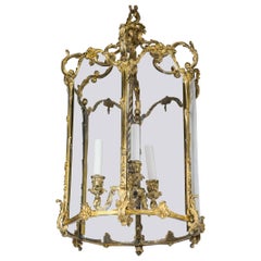 Louis XV Style Six Sided Gilt Bronze Three-Light Lantern