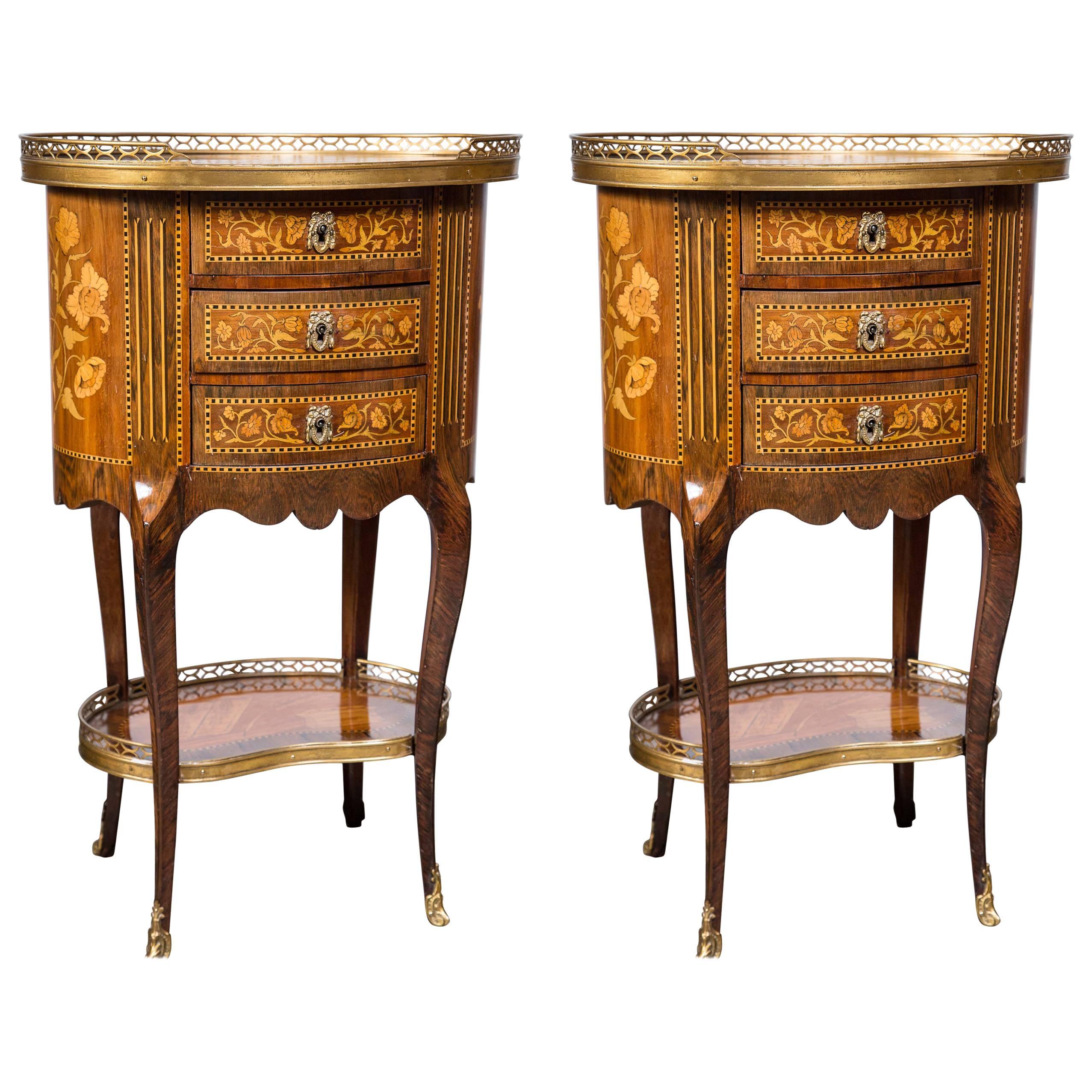 Pair of Galleried Marquetry Side Tables