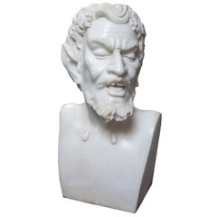 Vintage Solid White Marble Bust of the Satyr