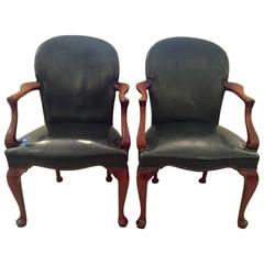 Pair of Classic George III English Leather Armchairs