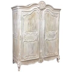 Antique 19th Century Country French Regence Whitewashed Armoire
