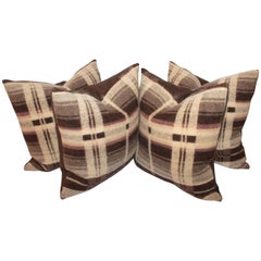Antique 19th Century Brown Horse Blanket Pillows, Pair