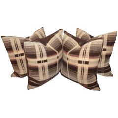 19th Century Brown Horse Blanket Pillows, Pair 6