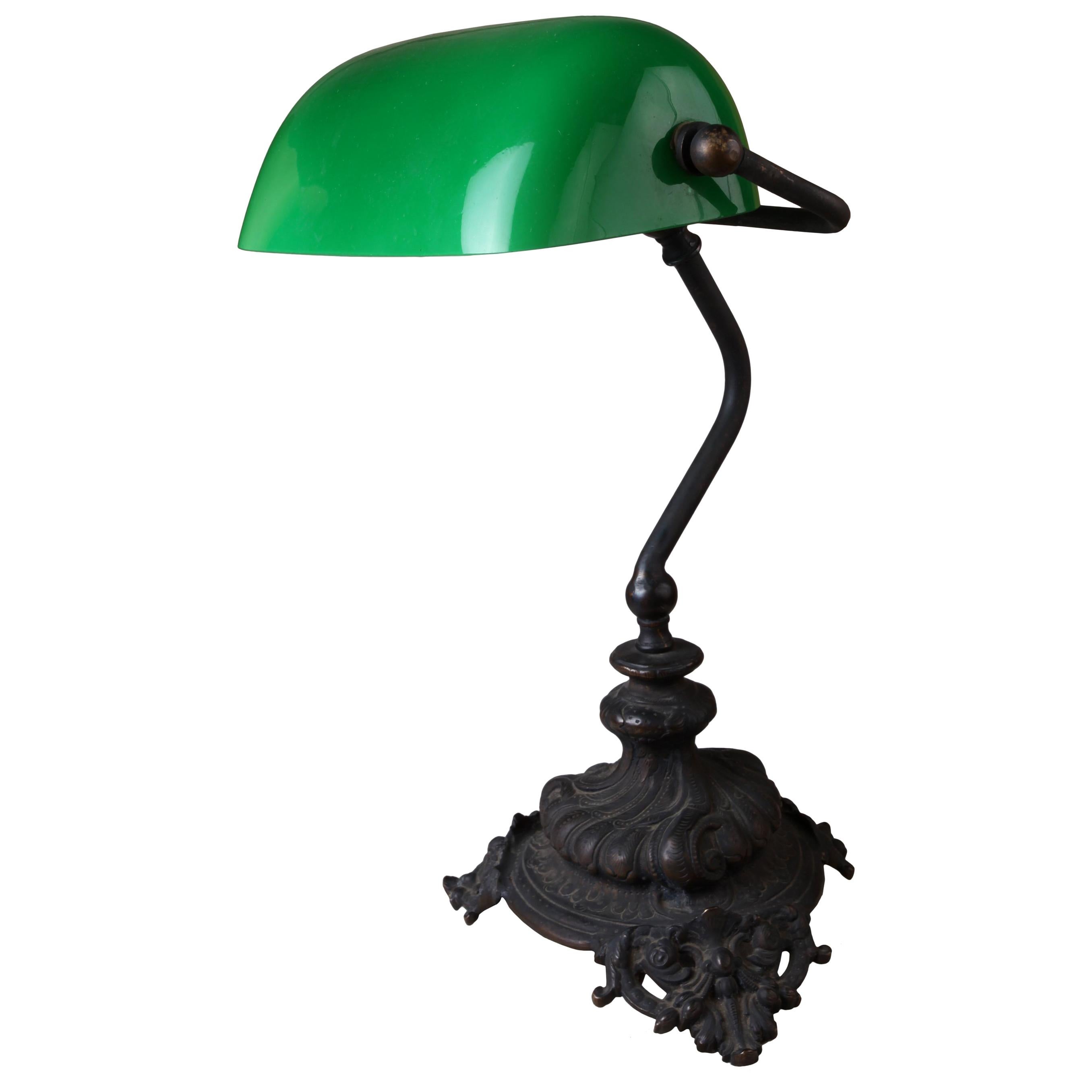 Emeralite Green Case Glass Shade Adjustable Desk Lamp