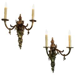 Pair of 19th Century French Louis XV Hand-Cast Gilt Bronze Gasolier Wall Sconces 11
