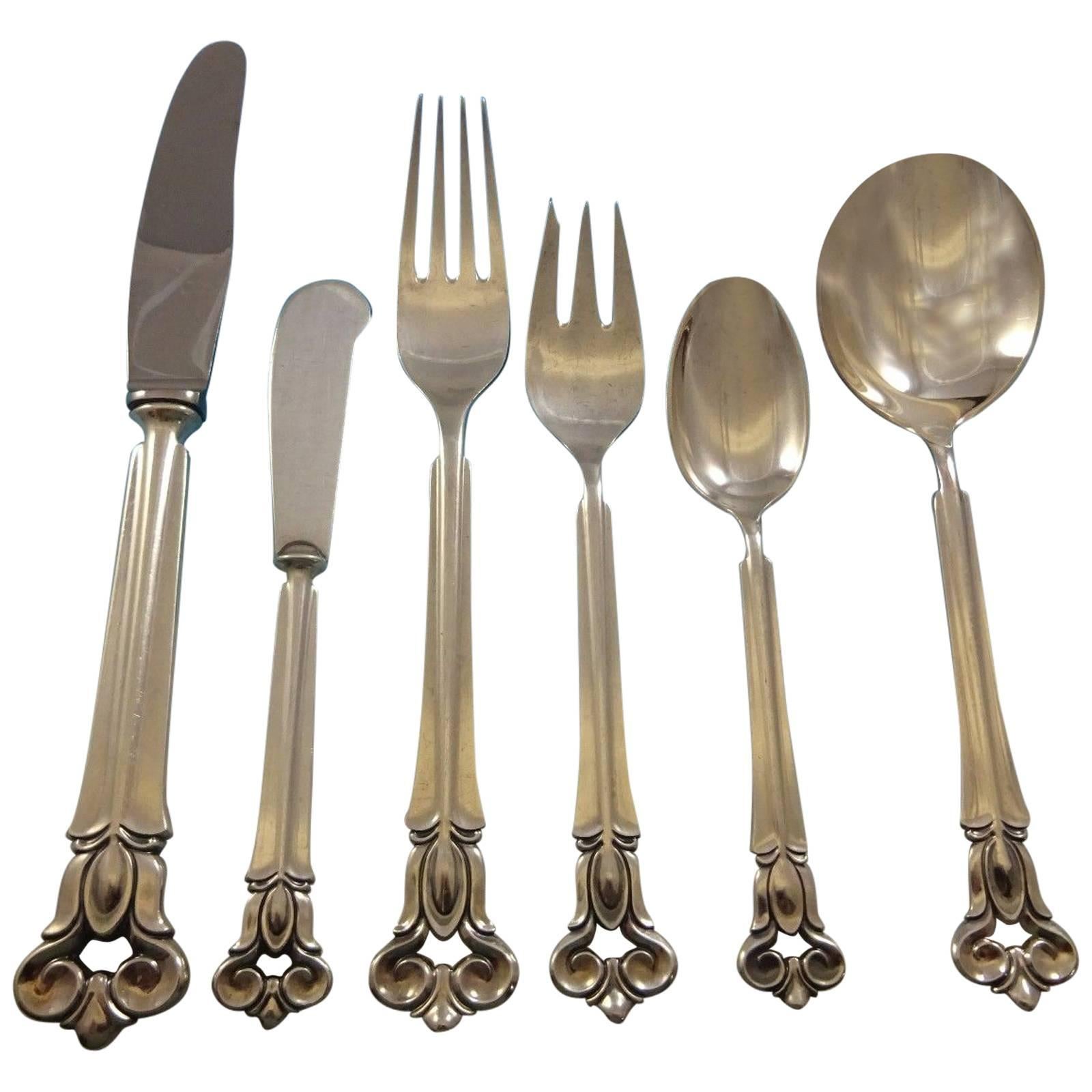 Monica by Cohr Sterling Silver Flatware Service for Eight, Dinner Set 52 Pieces For Sale