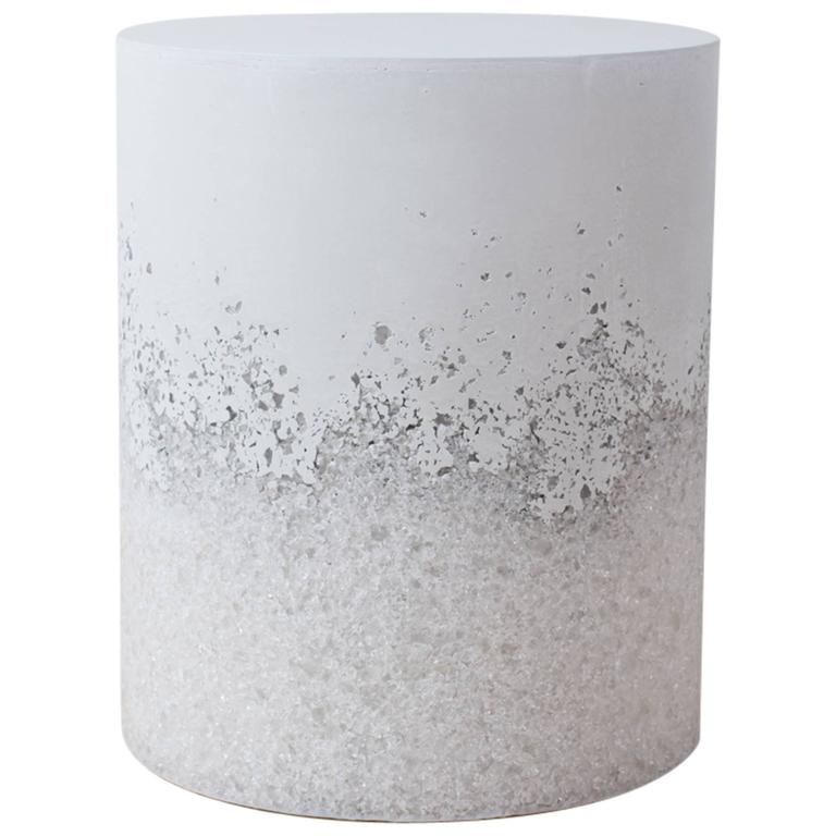 Hand Made White Opal and White Plaster Drum, Side table by Samuel Amoia ...