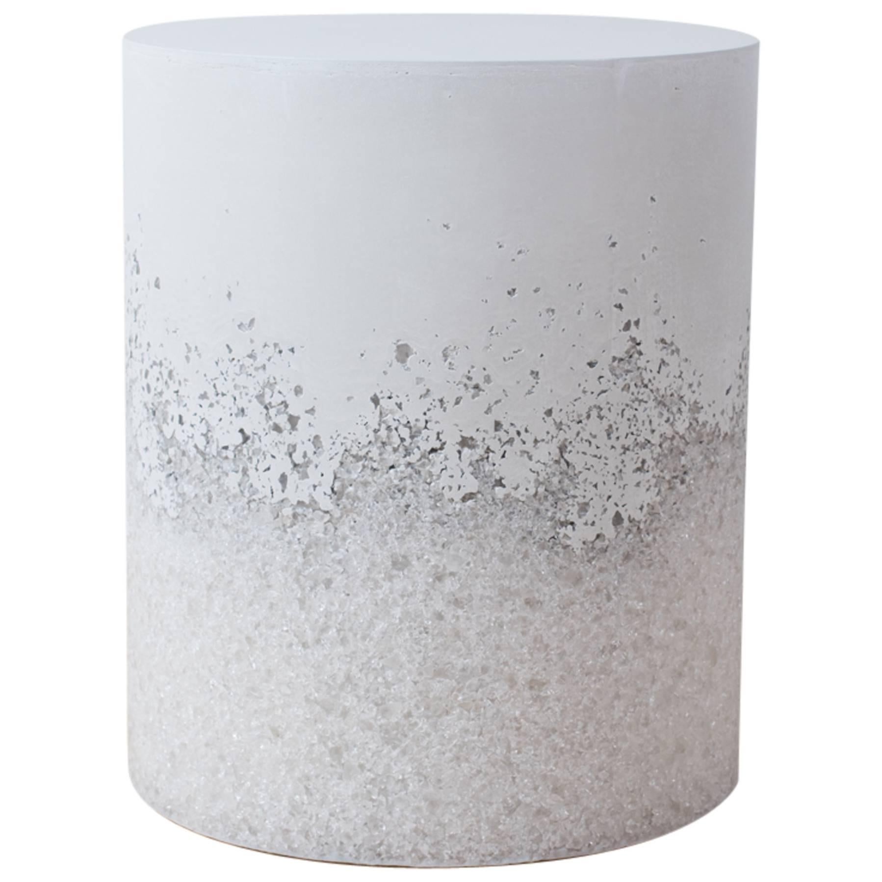 Hand Made White Opal and White Plaster Drum, Side table by Samuel Amoia