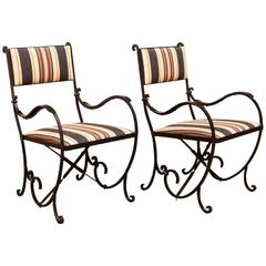 Pair of French Wrought Iron Art Deco Style Cafe Chairs