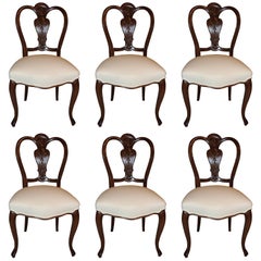 Wonderful Shield Back Set of Six French Leg Carved Back Side Upholstered Chairs