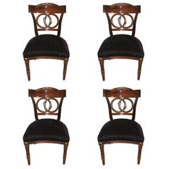 Wonderful Set of Four Regency Upholstered Neoclassical Empire Gilt Side Chairs