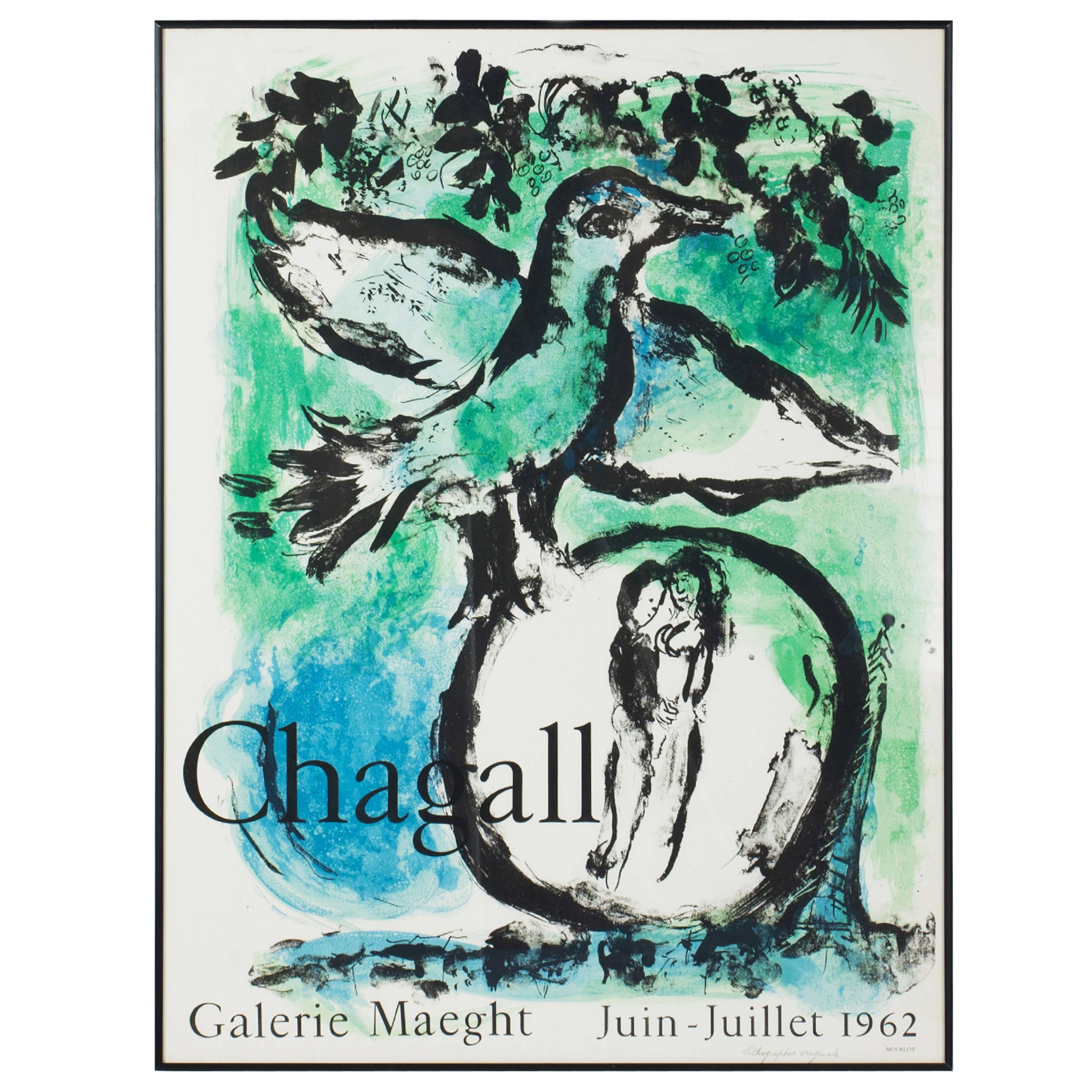 Marc Chagall Lithograph the Green Bird for Gallery Maeght, Paris, 1962