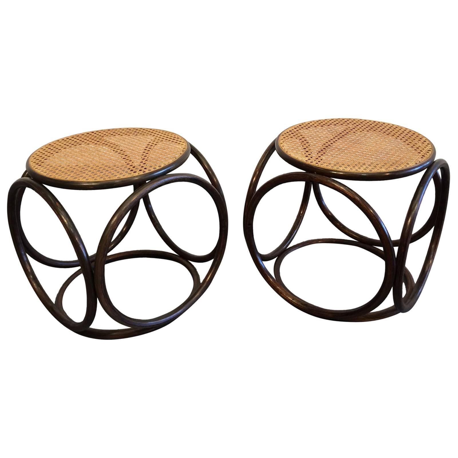 Pair of Beautiful Michael Thonet Stools or Ottomans