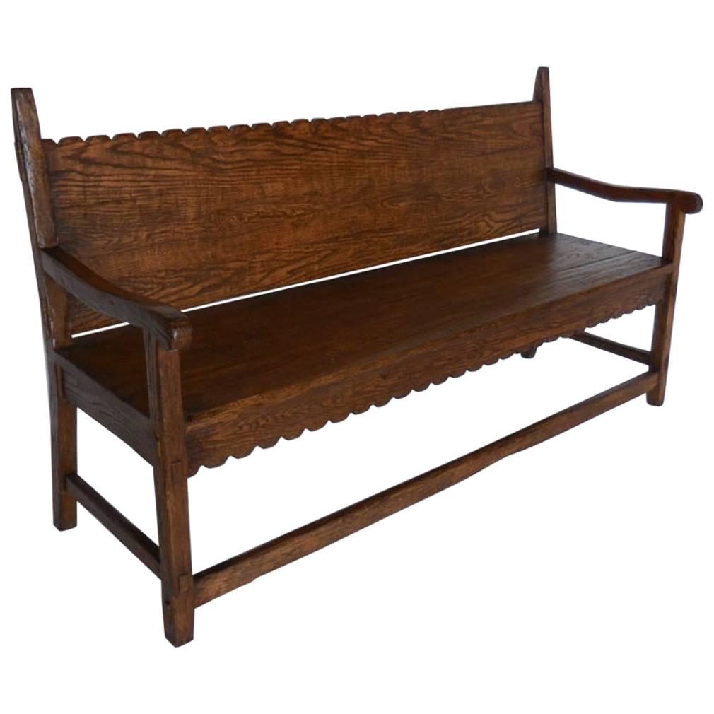 Dos Gallos Custom Oakwood Bench with Scalloped Back and Apron