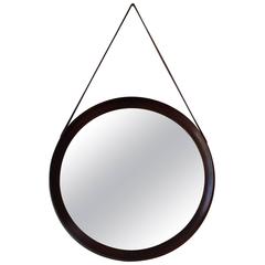 Round Wengé Framed Mirror, Mid-Century, 1960s