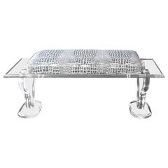 Lucite Bench with Faux Alligator Upholstery