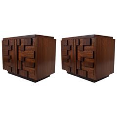 Exceptional Pair of Brutalist Lane Mosaic Line Nightstands