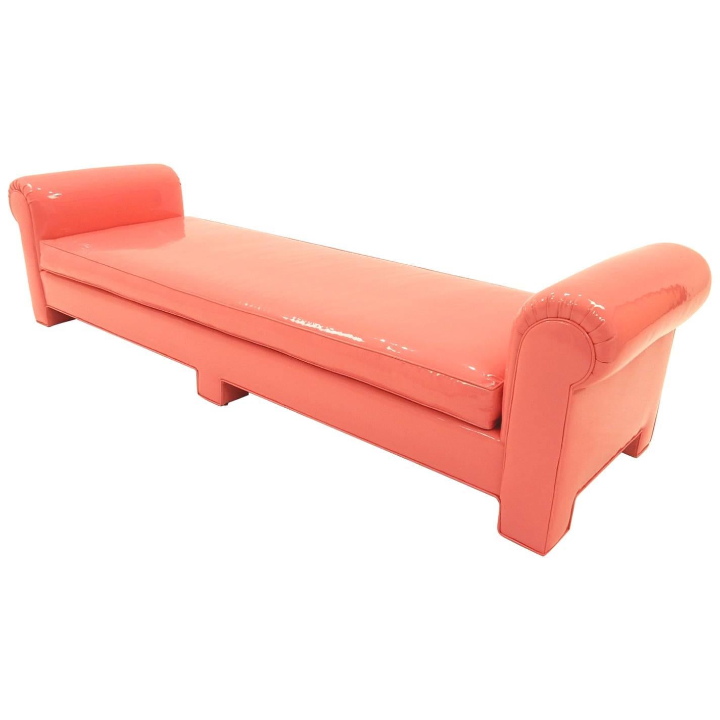 Mid Century Sofa Bench in Pink Naugahyde by California Furniture 1974