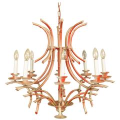 Vintage Italian Faux Bamboo Chinese Chippendale Style Pagoda Chandelier