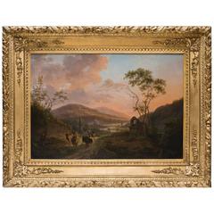 Italian Landscape by Julien Ducorron Famous Oil on Canvas of the 19th Century