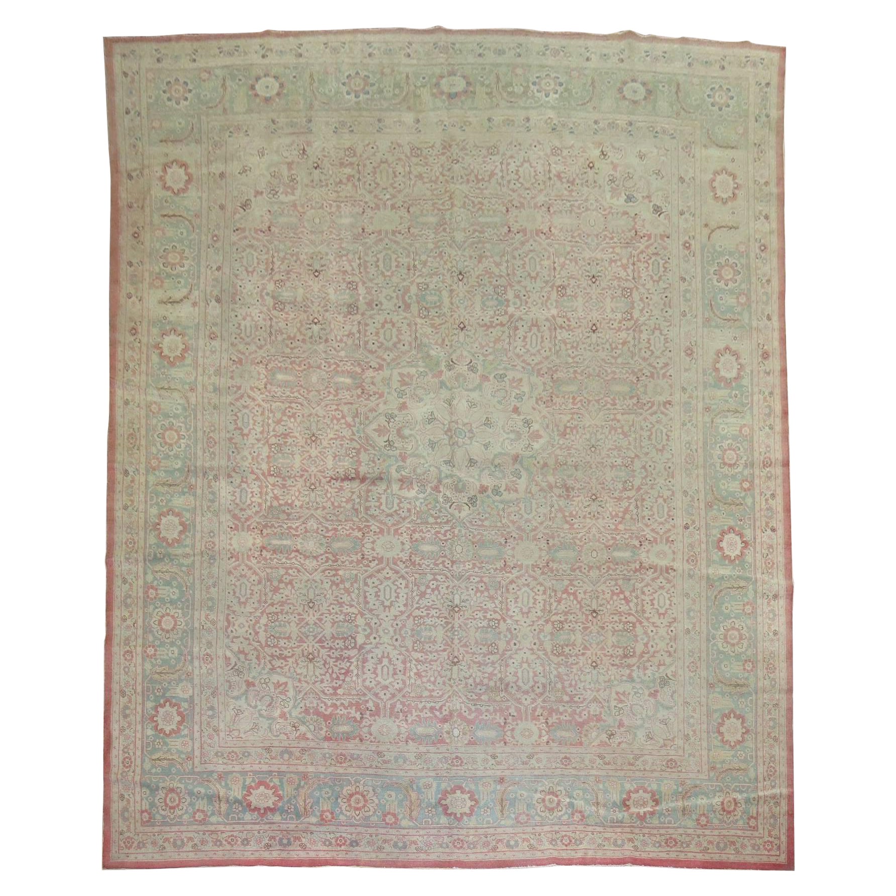 Zabihi Collection Fine Pink Mint Green Indian Amritsar  Rug For Sale