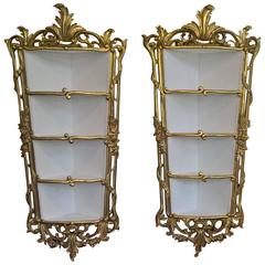 Pair of High Victorian Carved Giltwood Corner Watnot Shelves