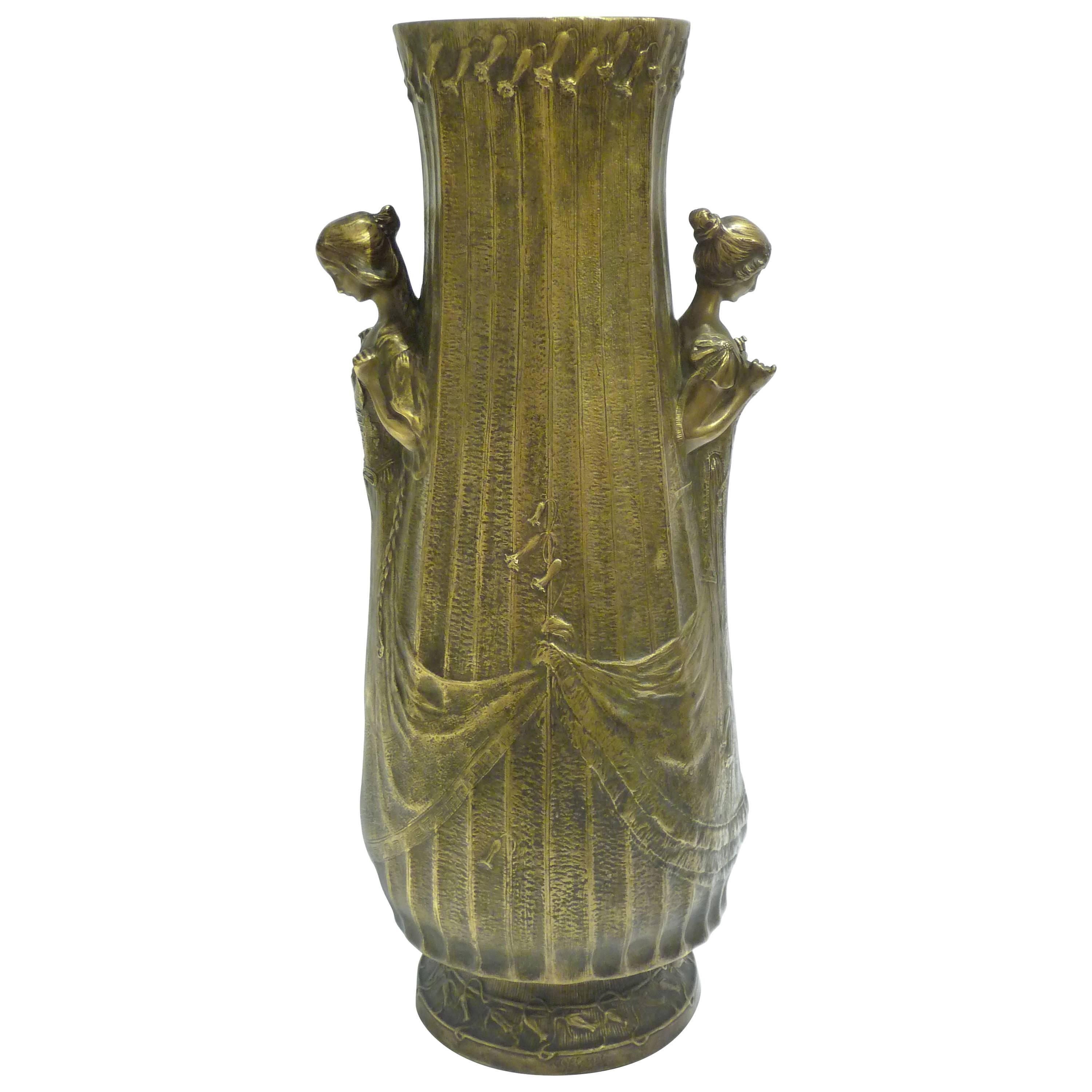 Alexandre Clerget, "Jacinthe Des Bois", an Art Nouveau Gilt Bonze Vase, Signed For Sale