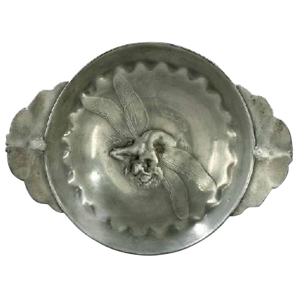 Jules Desbois, A.-A. Hébrard, a Pewter Bowl with a Fantastic Dragonfly For Sale