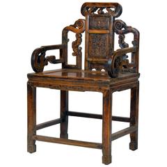 Sculptural 19th Century Chinese Qing Dynasty Style Richly Carved Armchair
